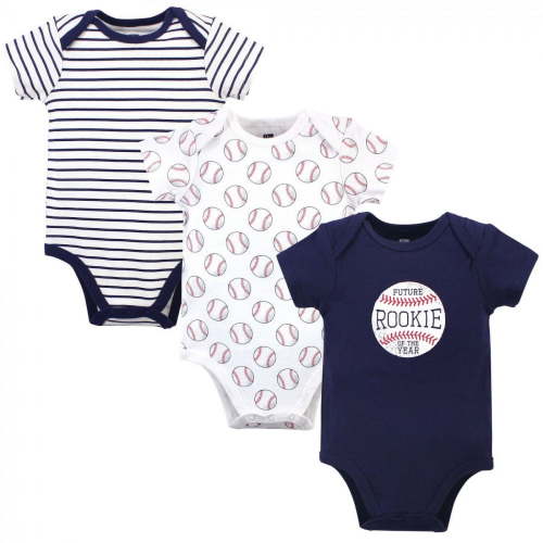 Hudson Baby Infant Boy Cotton Bodysuits 3pk, Baseball, 9-12 Months