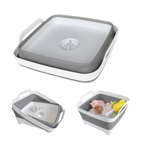 GIMWA Collapsible Wash Basin with Drain Plug - 2.4 Gallon (Gray)