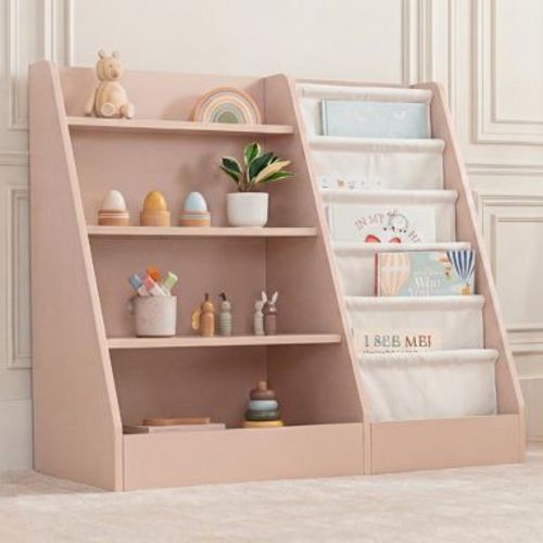 Comfy Cubs Kids Bookshelf 35.2 x 15.7 x 31.5 Inches - Sturdy Montessori Shelf with Soft & Hard Shelves - Blush