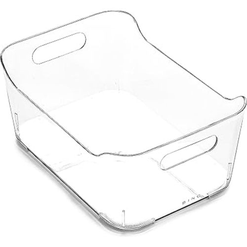 BINO Refrigerator, Freezer and Pantry Cabinet Storage Organizer Bin with Handles - Clear and Transparent Plastic Wide Nesting Food Container for Home and Kitchen (Clear, Small)