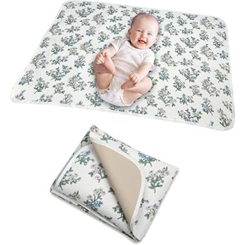 Baby Diaper Changing Pad, 19.7"x25.6" Waterproof Changing Pad Liners with 100% Muslin Cotton Front Top and Leather Back, Soft and Absorbent Portable Changing Mat for Travel, Changing Station