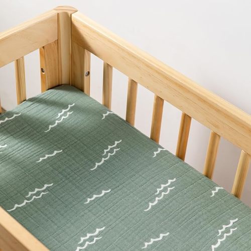 Babyletto 100% Organic Cotton All-Stages Bassinet Sheet, GOTS-Certified, Fitted 360°, Ultra-Soft and Breathable Muslin - Ocean Waves