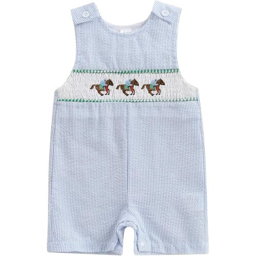 Ayalinggo Toddler Western Baby Boy Clothes Horse Riding Embroidery Smocked Jumpsuit Sleeveless Romper Spring Summer Outfit