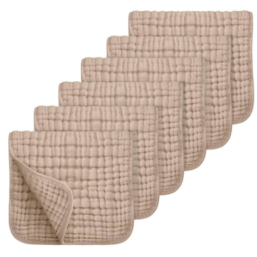 Looxii Muslin Burp Cloths 100% Cotton Muslin Cloths Large 20''x10'' Extra Soft and Absorbent 6 Pack Baby Burping Cloth for Boys and Girls (Brown)