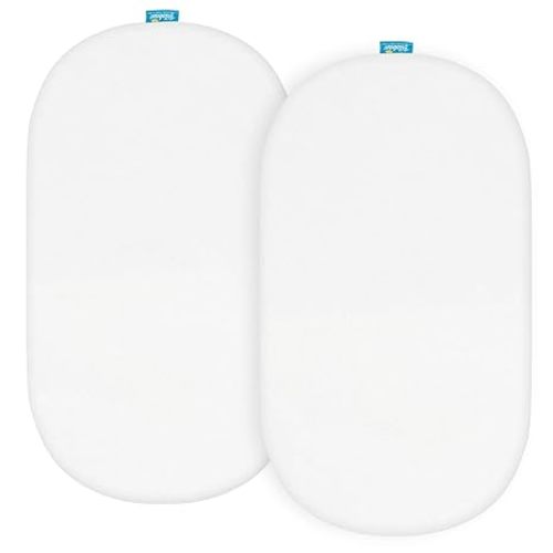 Bassinet Sheets Universal Fit for Oval, Hourglass, Rectangle Bassinet Mattress, 2 Pack 100% Cotton Sheets for Halo Bassinest Swivel, Flex, Luxe Sleeper, Unisex Bassinet Fitted Sheet for Baby, White
