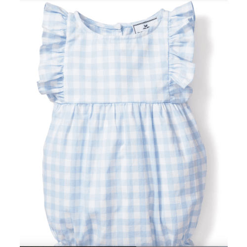 Baby's Twill Ruffled Romper in Light Blue Gingham