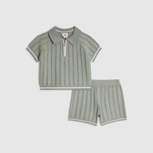 Baby Boys Khaki Knitted Polo Set
