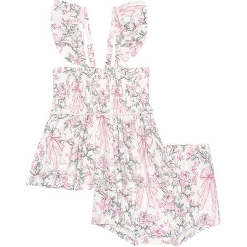 Flutter Sleeve Smocked Bodice Peplum Top & Bloomers Set, 3-6M