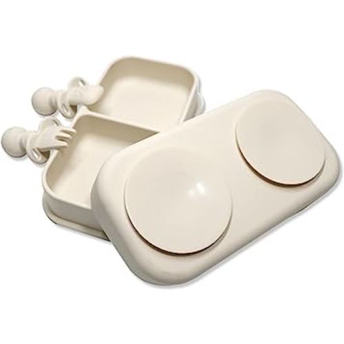 Travel Baby Suction Plate to Go, Portable Silicone Suction Plate Set for Toddler, Baby Divided Bowls with Utensils, Compact Design for Travel and Outdoor, Microwave & Dishwasher Safe