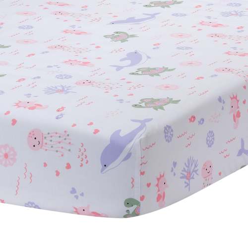 Sea Dreams Soft White 100% Cotton Nautical Ocean Fitted Crib Sheet – Lambs & Ivy