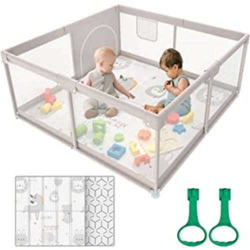 ZEEBABA Baby Playpen with Mat, 47x47inch Playpen, Playpen for Babies and Toddlers, Small Baby Play Pens, Large Playpen for Toddler, Play Yard for Infants with 47" Play Mat, Playard with Gate
