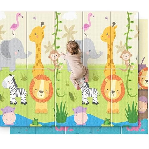 UANLAUO 71x59 Foldable Baby Play Mat for Floor - Thick Foam Kids Play Mat Playmats for Babies and Toddlers, Large Non-Toxic Tummy Time and Crawling Playmat, Reversible Portable Anti-Slip Floor Mats