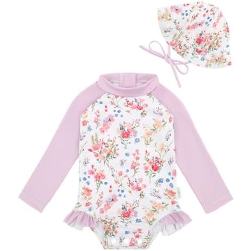babygoal Baby Girls Long Sleeve One Piece Rash Guard Swimsuit with Zipper, UPF 50+ Sun Protection