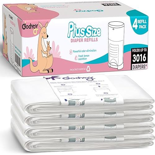 Refills Compatible with DEKOR Plus Diaper Pail Refill Bags| 4 Pack| Super Powerful Odor Eliminator Extra Thick Diaper Pail Bags| Each Holds up to 3016 Diapers| Fresh Lemon Scent| Easy to Replace