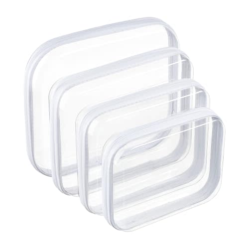 Clear Hard Shell Diaper Bag Organizer Pouches Cosmetic Bags（4 PCS） | 1.3mm Crushproof Storage Zipper Case for Daycare, Travel Gear Bags for Snacks, Pacifiers, Wipes, Clothes, Makeup & Toiletries