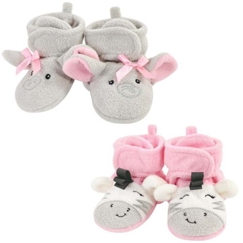 Hudson Baby Infant Girl Cozy Fleece Booties, Elephant Zebra, 12-18 Months
