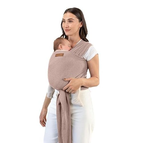 Moby Baby Wrap Carrier Waffle Knit for Newborns to Toddlers (8-33lbs), Infant Sling Carrier, Lightweight & Hands Free Design for Mom and Dad, Adjustable for All Body Types (Sandstone)