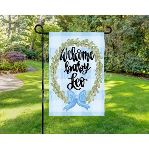 Custom Baby shower Garden Flag | baby announcement | baby boy | personalized birth announcement sign | blue bow | welcome baby flag