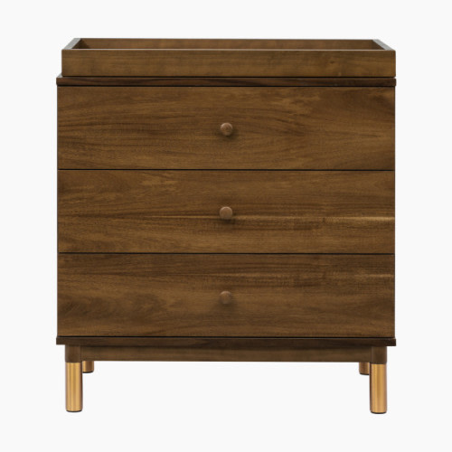 babyletto Gelato 3-Drawer Changer Dresser - Natural Walnut & Gold Feet