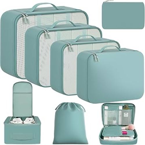 BAGAIL 8 Set Packing Cubes Luggage Packing Organizers for Travel Accessories-Dusty Blue