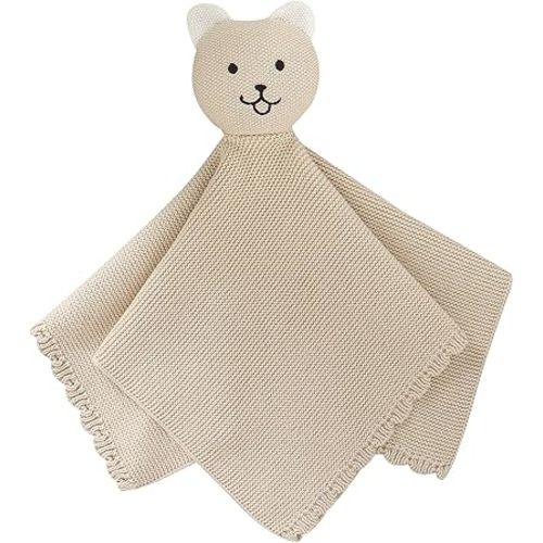 LAWKUL Baby Blanket Bear Lovey Soft Cuddly Security Blanket for Newborns Infants Boy Girl Knit Snuggle Comfort Camel 16x16in