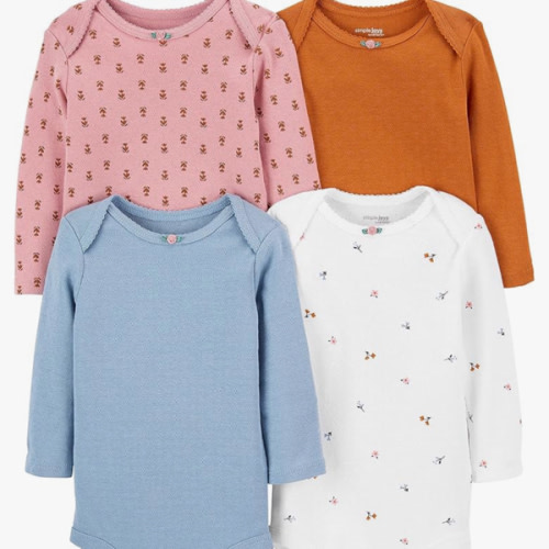 Simple Joys by Carter's Baby Girls' Pointelle Long-Sleeve Bodysuits, Pack of 4