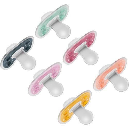 6-12 mo Dr. Brown's Advantage One-Piece Silicone Baby Pacifier, Fully Symmetrical Soother, Pink/Magenta/Orange/Green/Teal/Bisque, 6-18m, BPA Free, 6 Pack