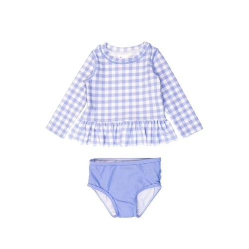 Girls UPF50+ Sun Protected Scallop Hem Long Sleeve Rash Guard Bikini, 3-6M