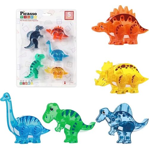 PicassoTiles Dinosaur Magnetic Tiles Accessory Set Mix and Match Dino Figure Parts for STEM Magnet Tile Construction Building Blocks Sets Creative Pretend Play Educational Toy for Kids Ages 3+ PTA28
