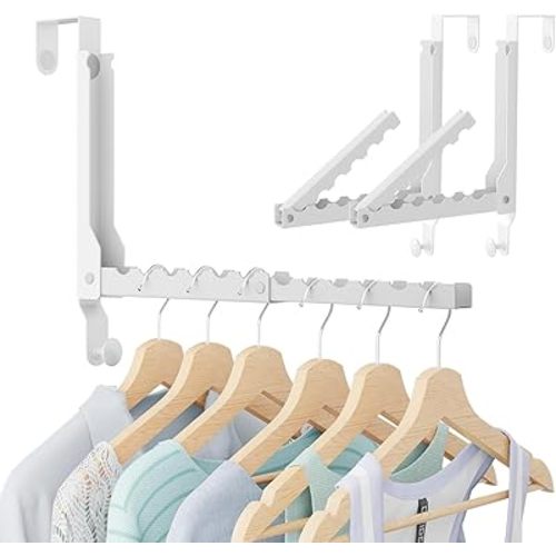 Over the Door Hooks, Extended Over the Door Clothes Hanger with 11 Ridges,Space-Saving Over the Door Rack,Door Hooks for Hanging Clothes,Larger Capacity Over the Door Hanger (2, White(Update))