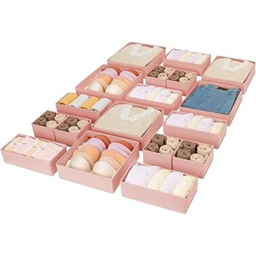 DIMJ Drawer Organizer for Clothing, 18 Pack Fabric Drawer Organizer Bins, Foldable Sock Organizer for Drawer, Dresser Organizer for Clothes, Socks, Bra, Tie