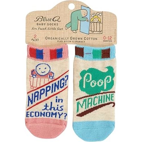 Blue Q Funny Baby Socks 2 Pairs - Gender Neutral Cute Baby Socks for 0-12 Months, Organically Grown Cotton, Newborn Essential