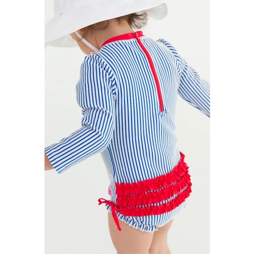 Rufflebutts Seersucker Long Sleeve One-Piece Swimsuit