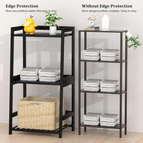 Bathroom Shelves, 3 Tier Ladder Shelf Bamboo Nightstand Open Shelving, Bookshelf Bookcase End Table Plant Stand for Living Room, Bedroom, Bathroom, Kitchen, Balcony