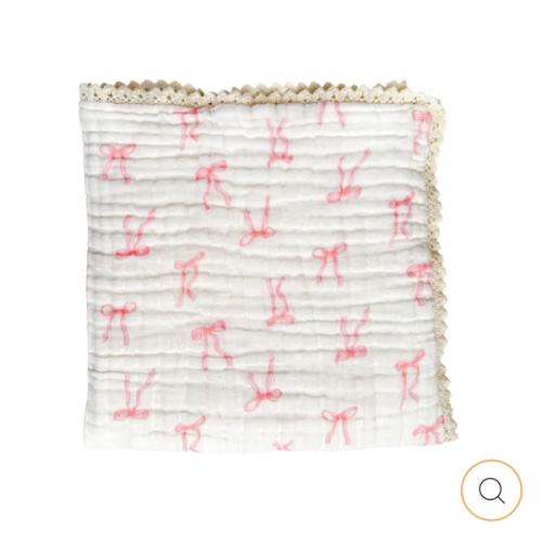 Gauze Lace Blanket | Pink Bows – Little and Fern