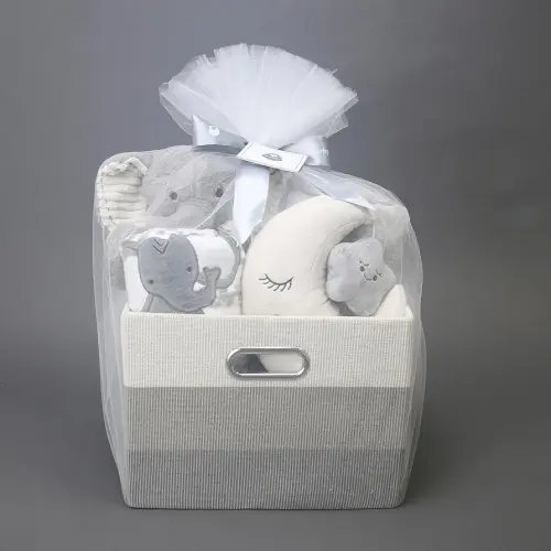 Lambs & Ivy Gray 5-Piece Baby Gift Basket for Baby Shower/Newborn Welcome Home