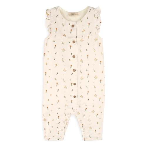 Boho Floral Ruffle & Button Baby Sleeveless Jumpsuit (Organic Muslin)
