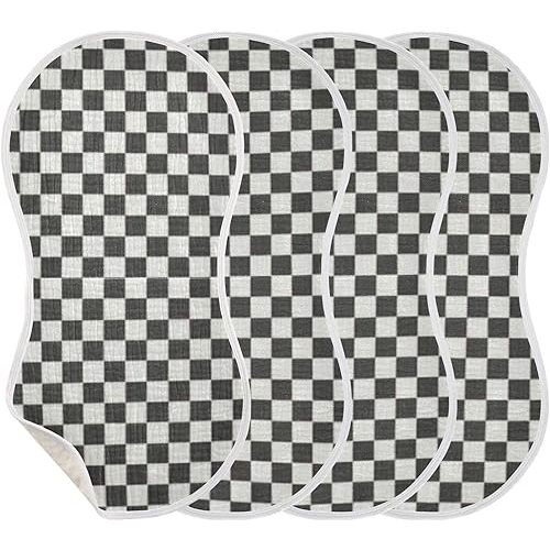 Muslin Burp Cloth for Baby 4PCS Checkered Black White Super Absorbent Burping Cloths, Bibs for Newborn Boys Girls