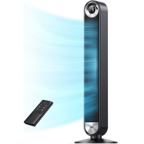 DREO Tower Fan for Bedroom, Upgraded DC 9 Speeds 20dB Ultra-Quiet Floor Fan, 90° Oscillating Fans with 28ft/s Velocity, 12H Timer, Standing Fan, Bladeless Fan Powerful for Home Office Room