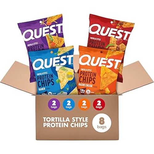 Quest Nutrition Tortilla Style Protein Chips, Salty Snack Variety Pack, Pizza, Loaded Taco, Nacho Cheese, Ranch, High Protein Snack, Low Carb, Gluten Free, 1.1 oz (Pack of 8) 2 each flavor