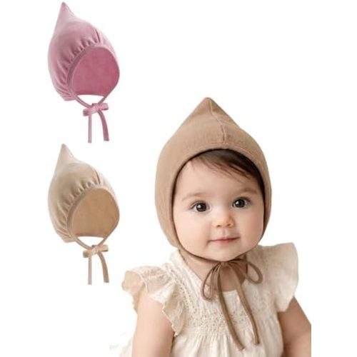 Bidadary Newborn Baby Bonnet Hat 0-12 Months Cotton Infant Hospital Hat Baby Sleep Hat Chin Strap Beanie for Spring Summer