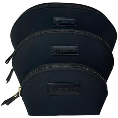 Sarah Wells PackSWell Neoprene Organizer Bag Set – 3 Nesting, Washable Pouches for Makeup, Pump Parts, Diaper & Pump Bag, Travel, Tote & Gym – Storage for Snacks, Tech Cords, Toiletries (Black)