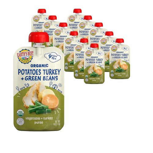 Earth's Best Organic Vegetable +Turkey Puree Potatoes Turkey + Green Beans Pouch, 4 oz (Pack of 12)
