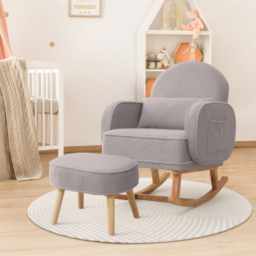 Isabelle & Max™ Upholstered Teddy Rocking Chair With Ottoman & Reviews | Wayfair