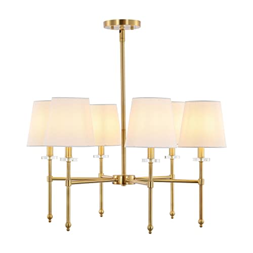 JONATHAN Y JYL9918A Cillian 27" 6-Light Mid-Century Modern Iron LED Chandelier French Country, Contemporary, Coastal Dining Room Living Room Kitchen Island, Brass Gold