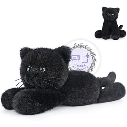 Heatable & Coolable Black Cats Stuffed Animals, Microwave Heating Pad Animal for Discomfort, Black Cats Plush for Companion, Cat Plushies Lavender Stuffed Animal, Stuffed Cat Toys Gift