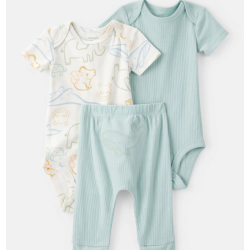 Baby 3-Piece Animal Bodysuits & Pant Set - Blue/White | Carter's