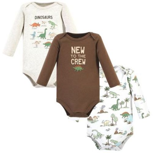 Hudson Baby Basics Infant Baby Essential Long Sleeve Bodysuits 3-Pack, Jurassic Journey, 6-9 Months