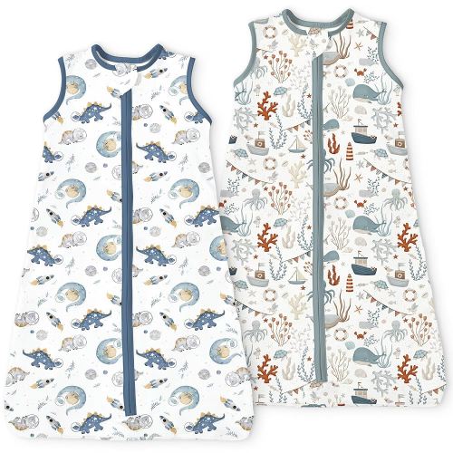 Sleep Sack 6-12-15 months 2-Pack, 0.5 TOG Stretchy Summer Baby Wearable Blanket with 2-Way Safe Zippers, Cozy Soft Sleeveless Sleeping Bag for Babies