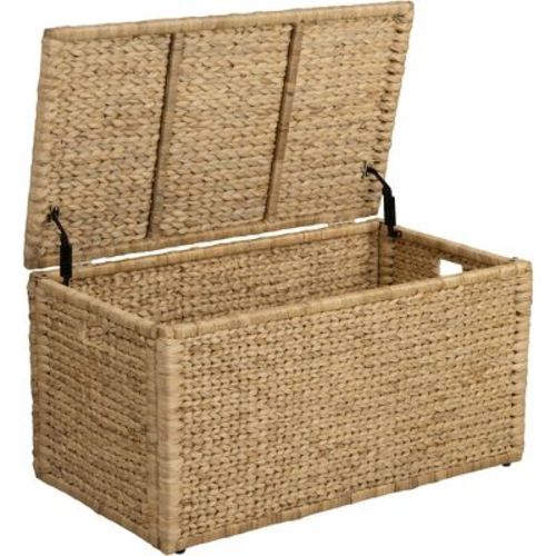 eHemco Heavy-duty Water Hyacinth Wicker Storage Trunk with Metal Frame, 36 by 20 by 18.5 Inches, Natural